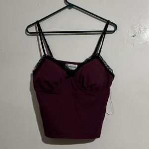 Purple Spaghetti Strap Top with Lace Trim